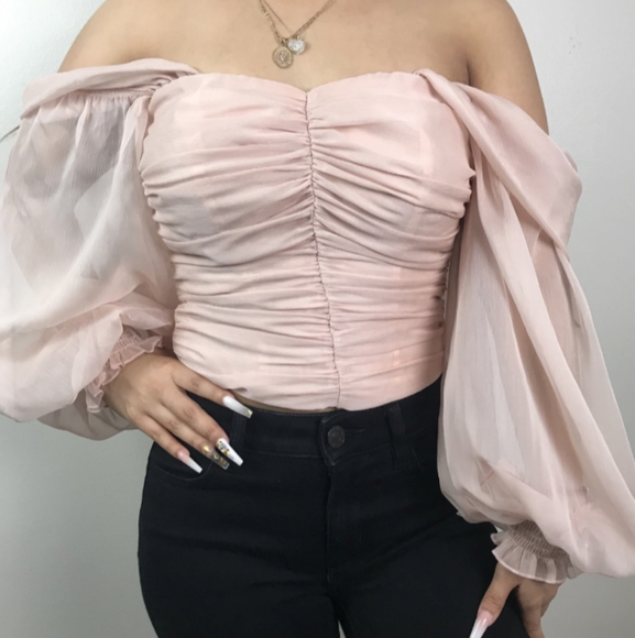 Pink off the shoulder long sleeve top - Picture 3 of 3